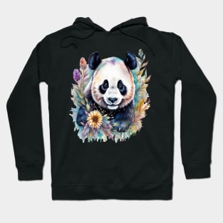 Fantasy, Watercolor, Panda Bear With Flowers and Butterflies Hoodie